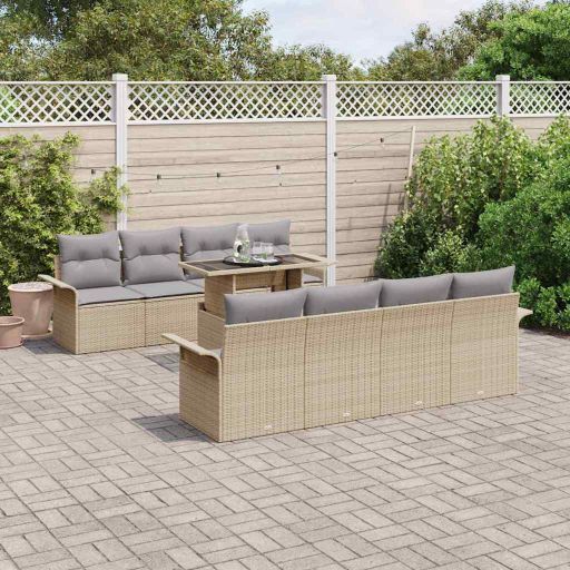 Garten-Sofa-Set mit Kissen 9 pcs Schwarz Poly Rattan