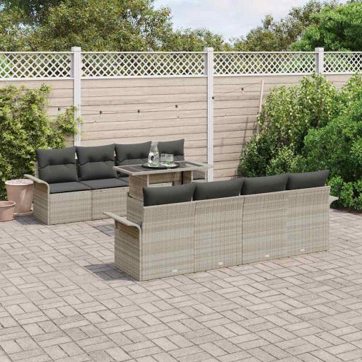 Garten-Sofa-Set mit Kissen 9 pcs Schwarz Poly Rattan