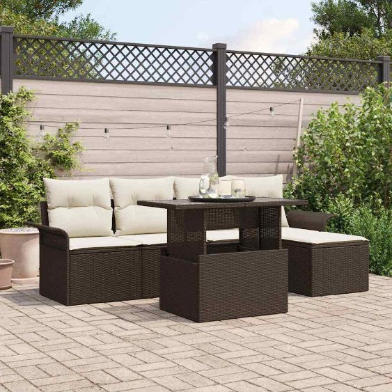 Gartensofa-set mit Kissen 6 pcs Schwarz Poly-Rattan
