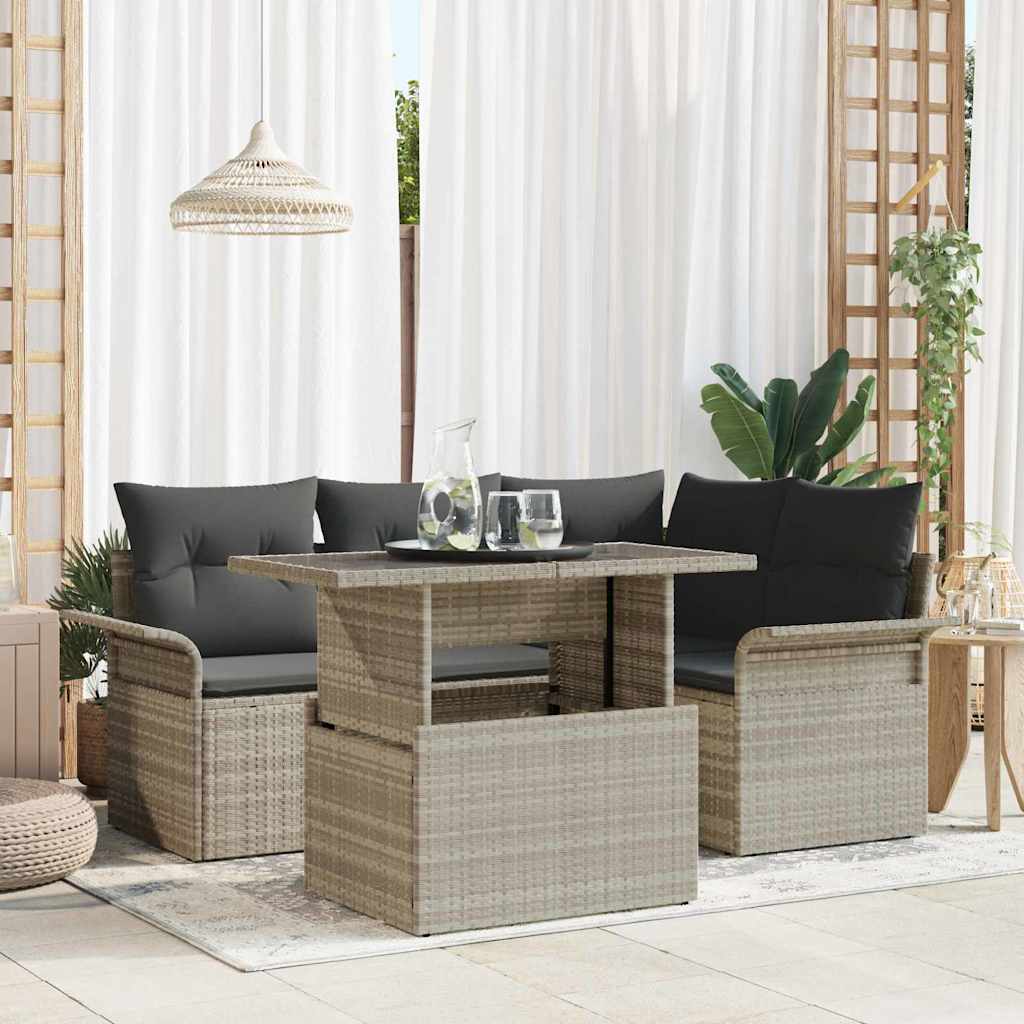 Garten-Sofa-Set mit Kissen 5 pcs Schwarz Poly Rattan