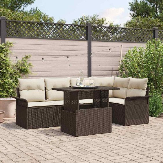 Gartensofa-set mit Kissen 6 pcs Schwarz Poly-Rattan