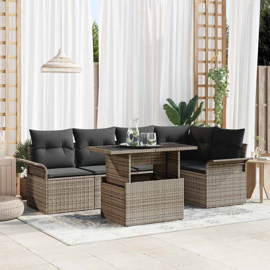 Gartensofa-set mit Kissen 6 pcs Schwarz Poly-Rattan