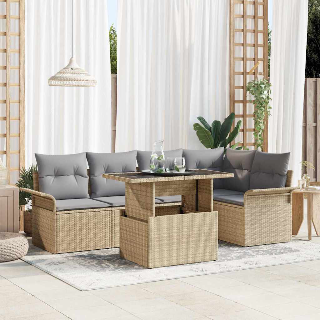 Gartensofa-set mit Kissen 6 pcs Schwarz Poly-Rattan
