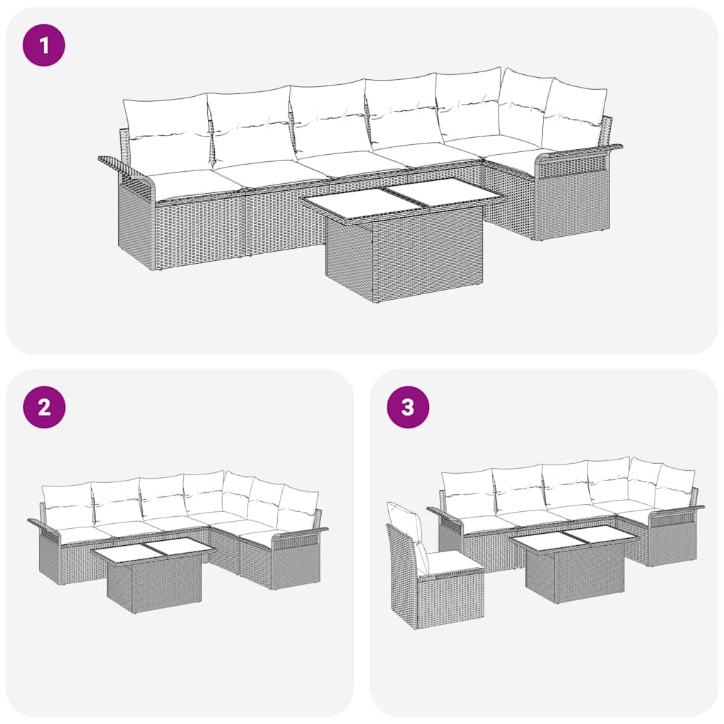 Gartensofa-set mit Kissen 7 pcs Schwarz Poly-Rattan
