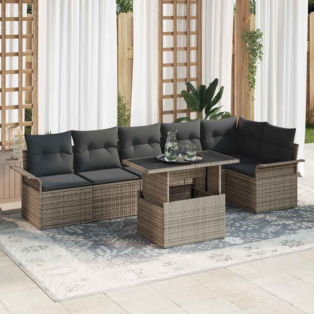 Gartensofa-set mit Kissen 7 pcs Schwarz Poly-Rattan