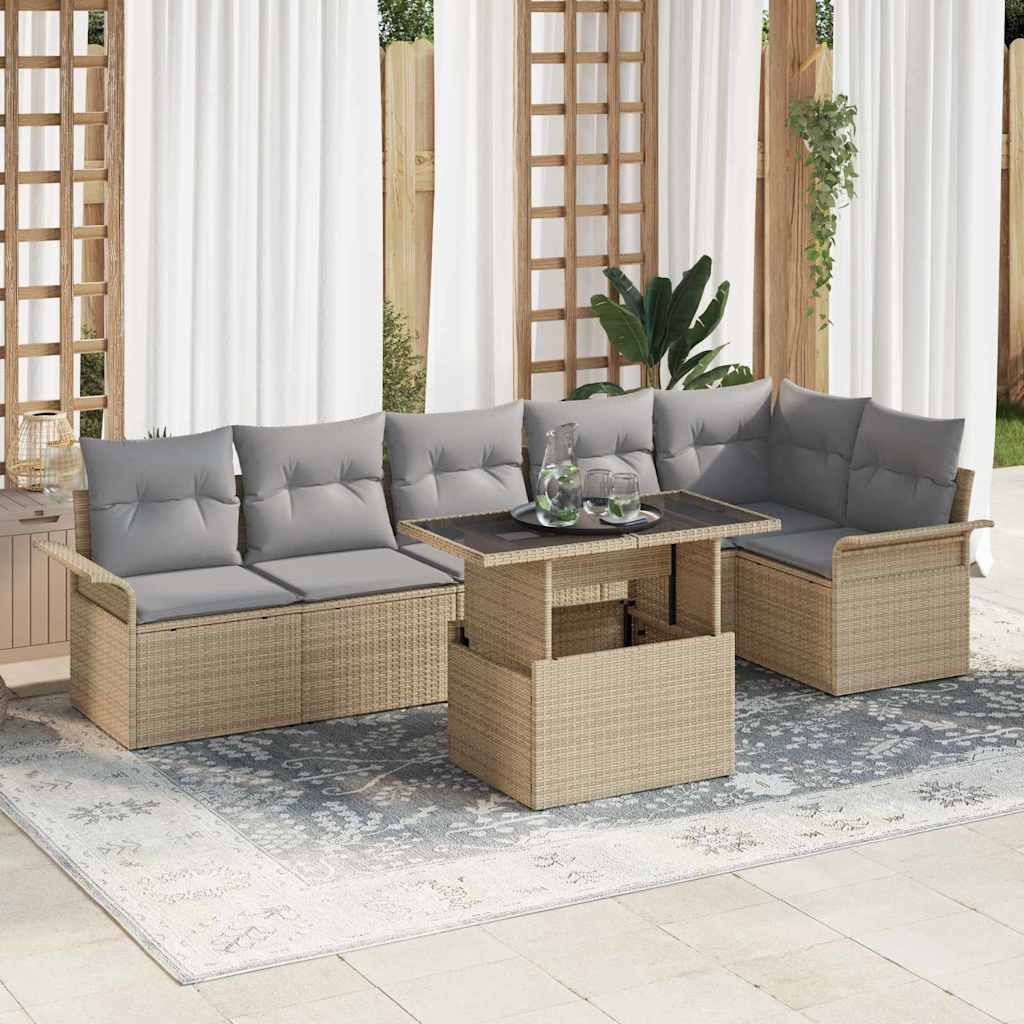 Gartensofa-set mit Kissen 7 pcs Schwarz Poly-Rattan