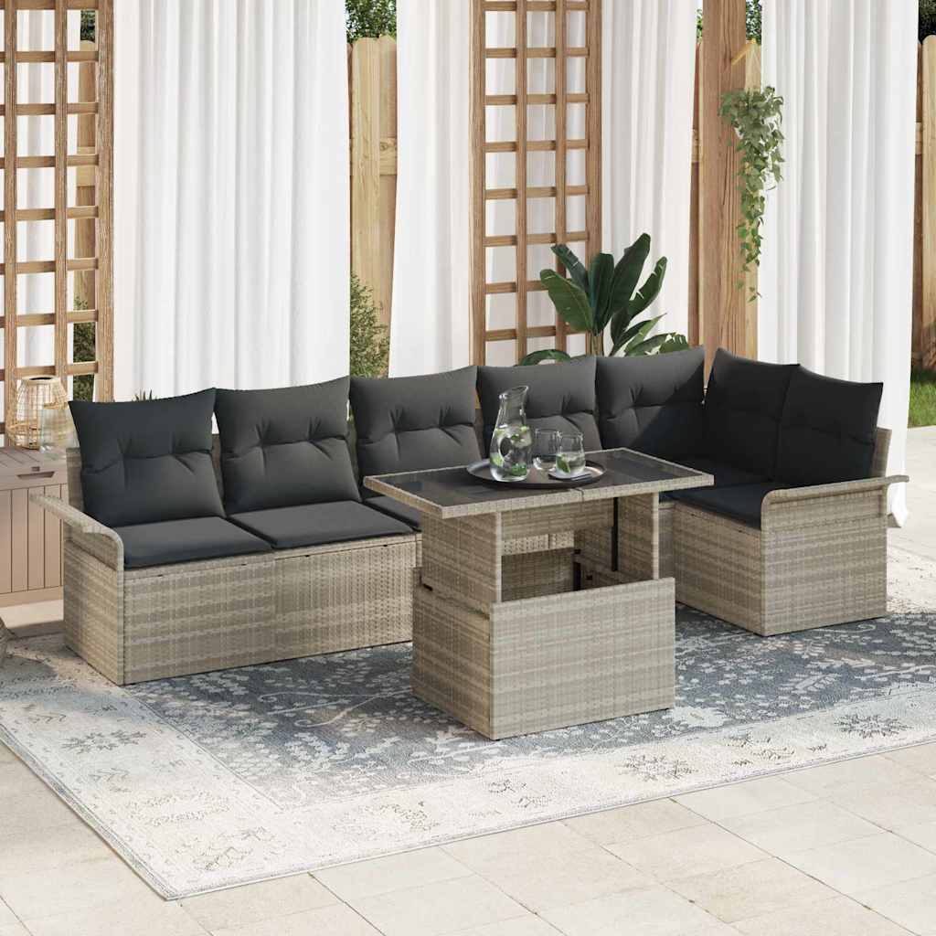 Gartensofa-set mit Kissen 7 pcs Schwarz Poly-Rattan