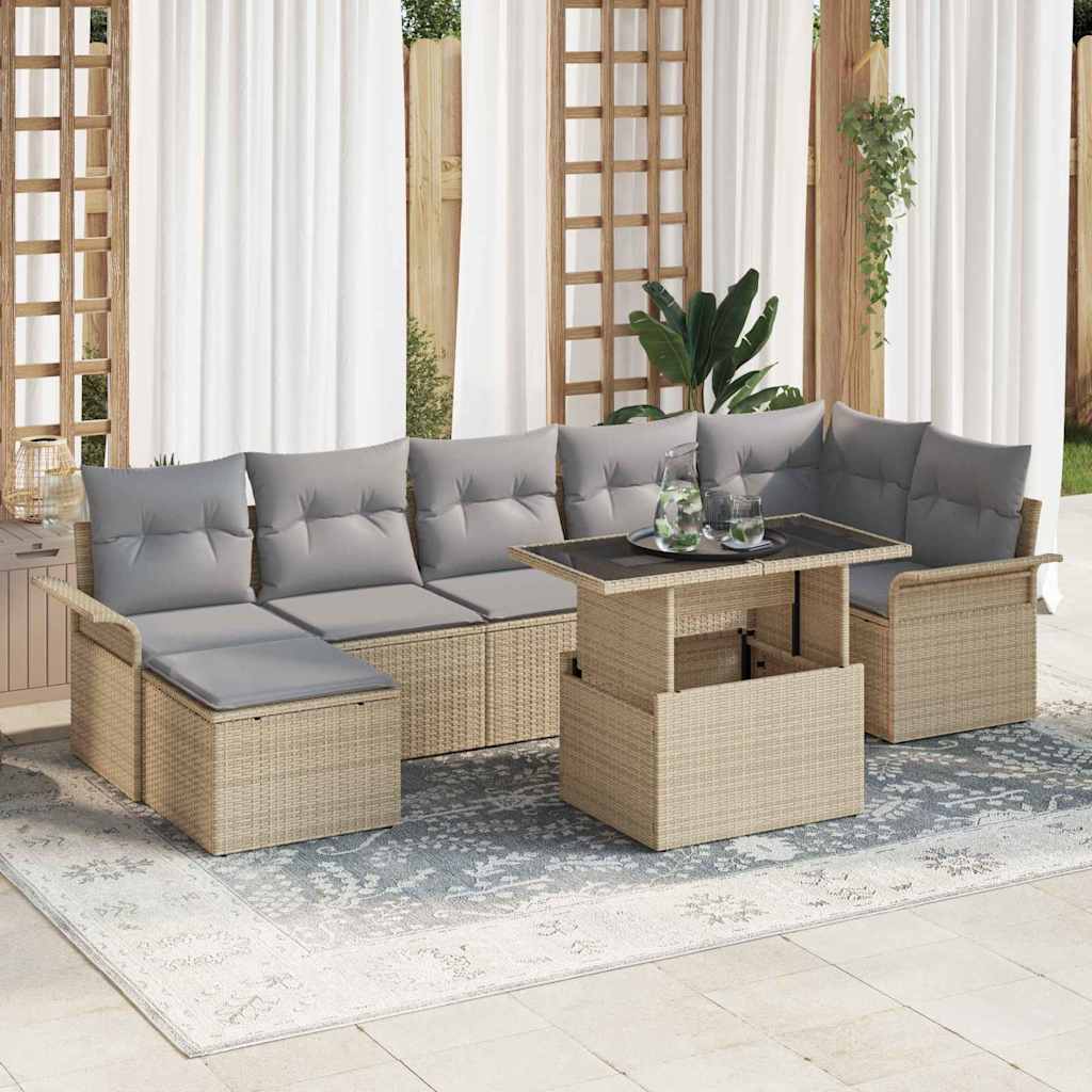 Garten-Sofa-Set mit Kissen 8 pcs Schwarz Poly Rattan
