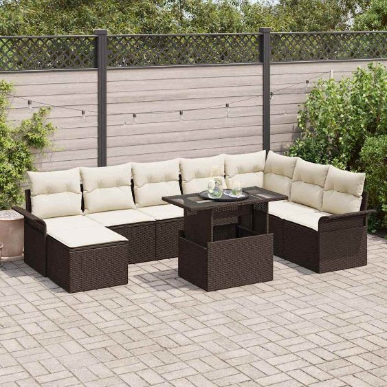 Sofa Set mit Kissen 9 pcs Schwarz Poly-Rattan