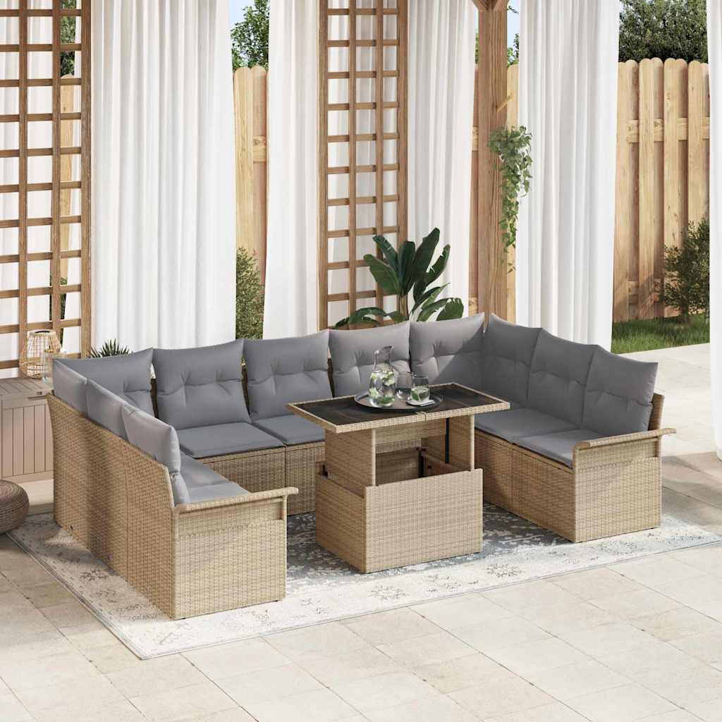 Garten-Sofa-Set mit Kissen 10 pcs Schwarz Poly Rattan