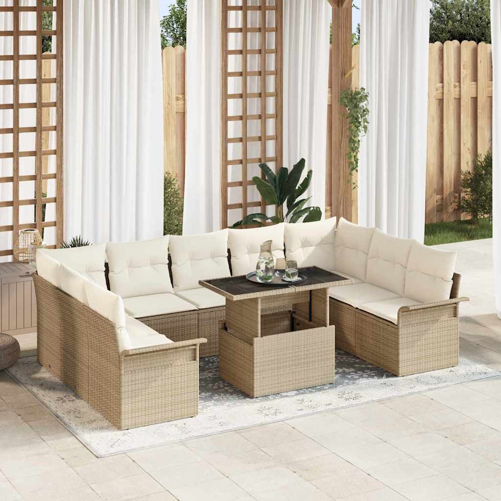 Garten-Sofa-Set mit Kissen 10 pcs Schwarz Poly Rattan