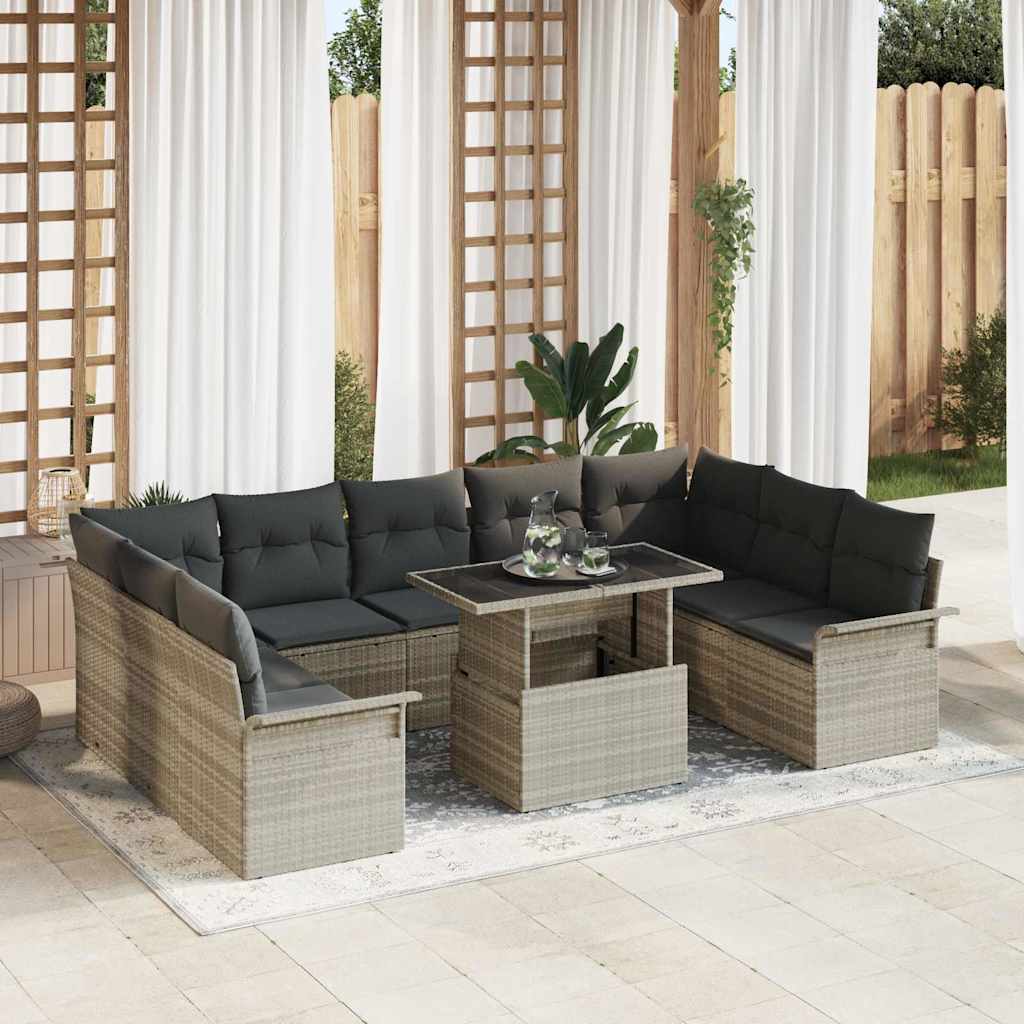 Garten-Sofa-Set mit Kissen 10 pcs Schwarz Poly Rattan