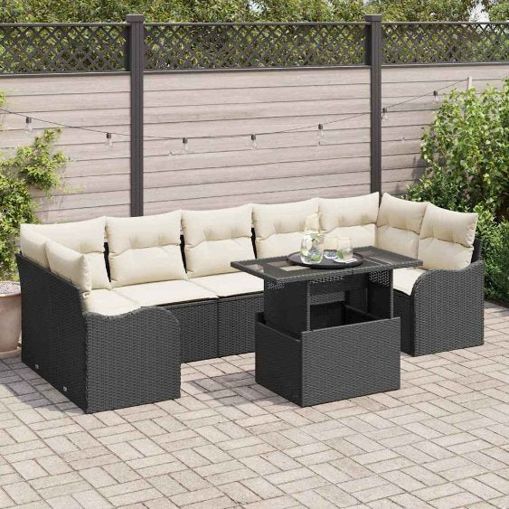 Gartensofa-set mit Kissen 8 pcs Schwarz Poly-Rattan
