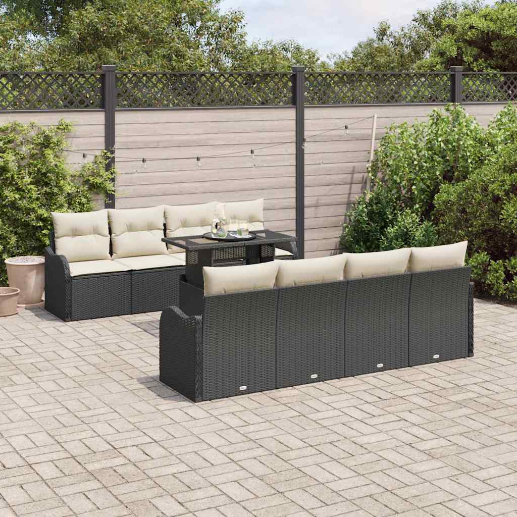 Gartensofa-set mit Kissen 7 pcs Schwarz Poly-Rattan