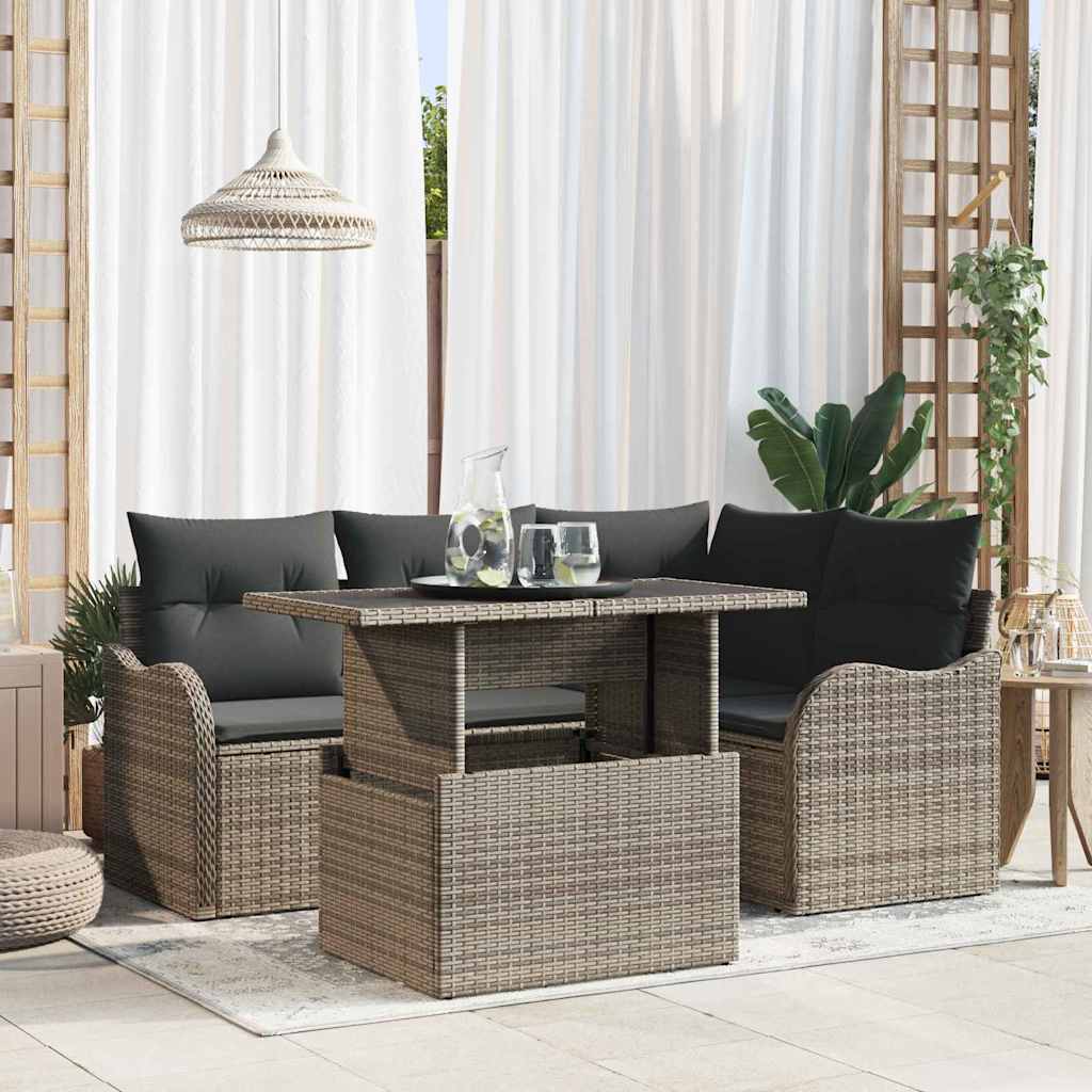 Outdoortisch-Set mit Kissen 5 pcs Schwarz Poly Rattan
