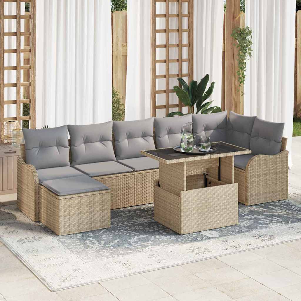 Garten-Sofa-Set mit Kissen 8 pcs Schwarz Poly Rattan