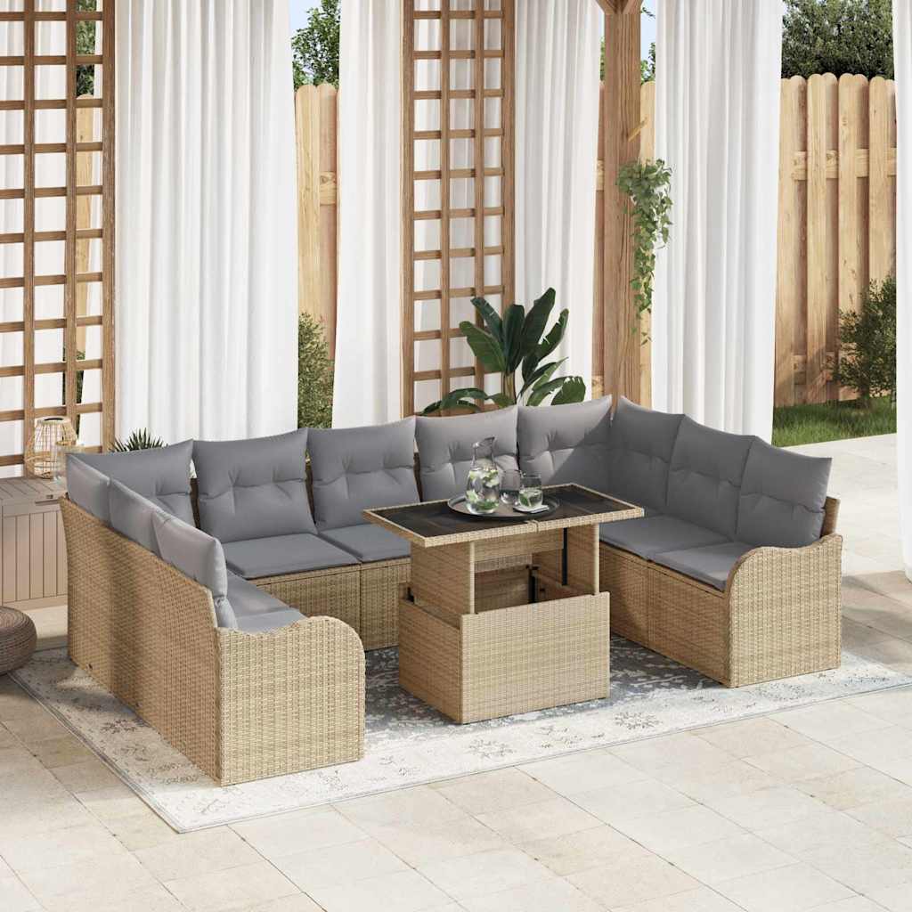 Garten-Sofa-Set mit Kissen 10 pcs Schwarz Poly Rattan