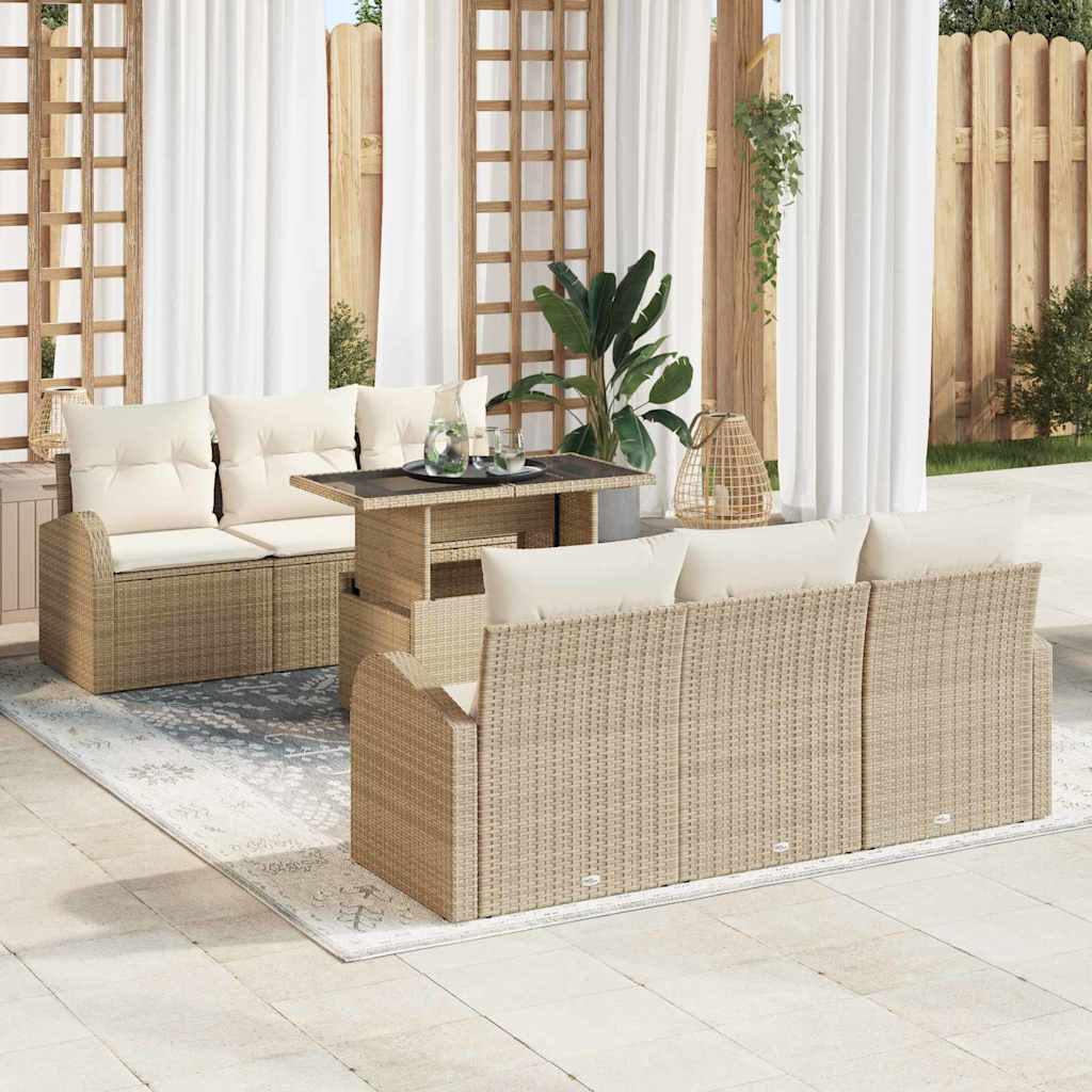 Gartensofa-set mit Kissen 7 pcs Schwarz Poly Rattan