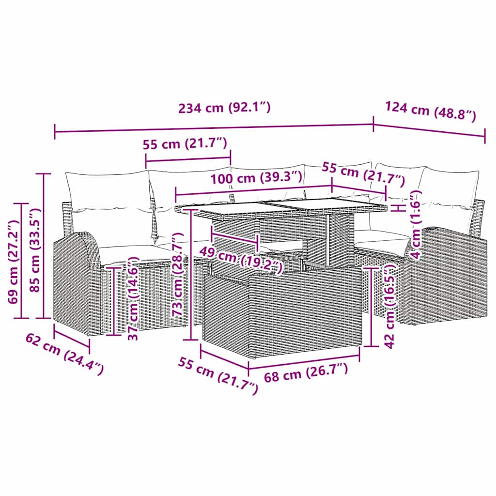 Gartensofa-set mit Speicher 6 pcs Schwarz und Creme Poly-Rattan