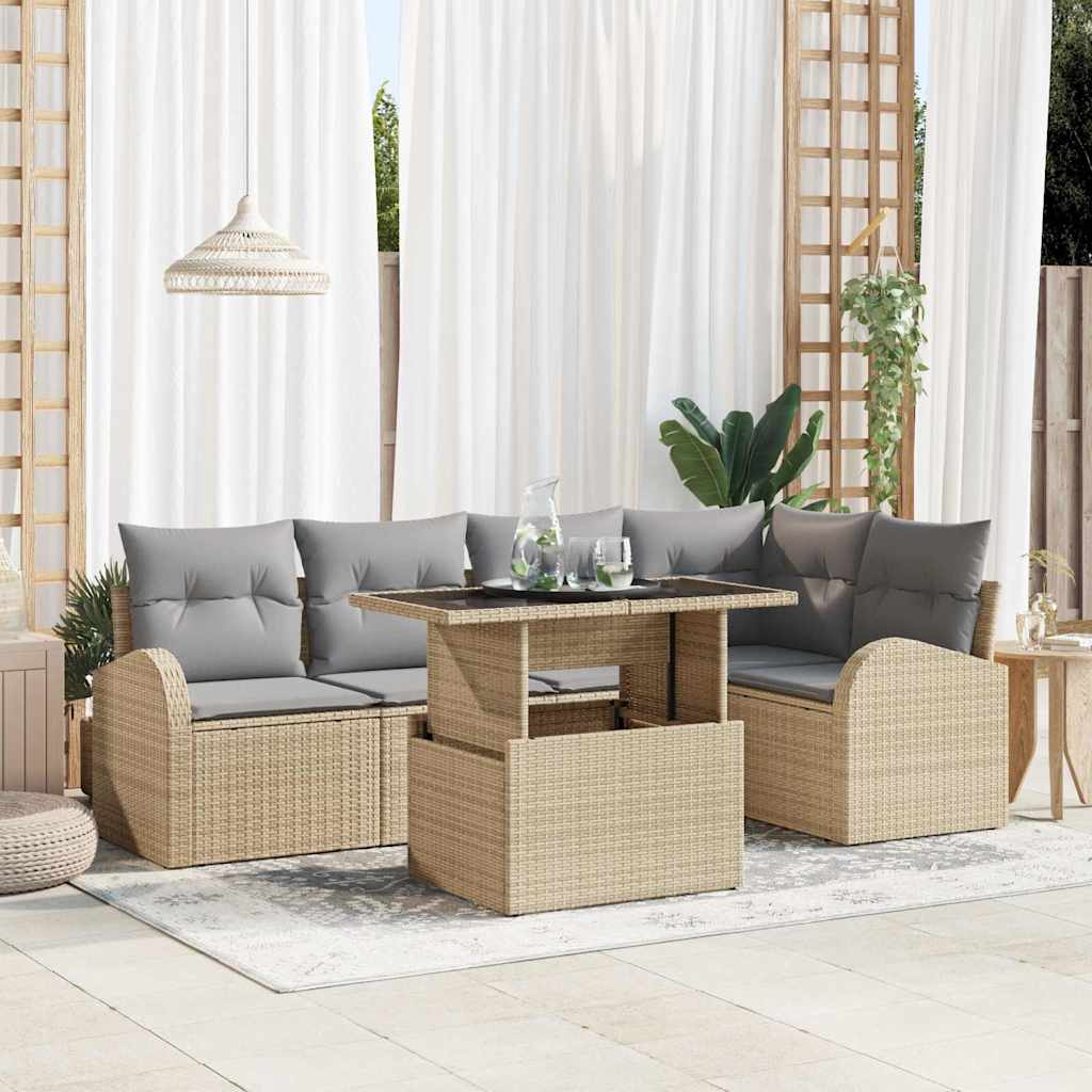 Gartensofa-set mit Speicher 6 pcs Schwarz und Creme Poly-Rattan