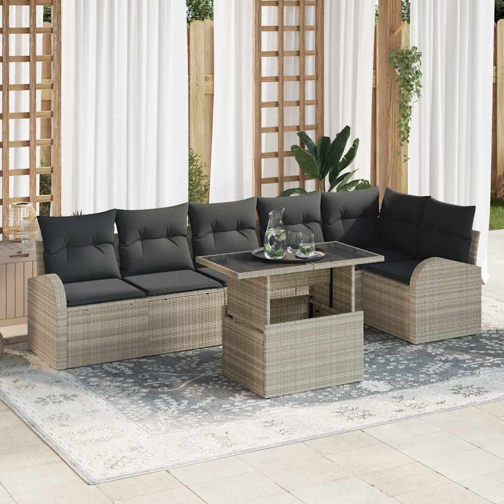 Garten-Sofa-Set mit Kissen 7 pcs Schwarz und Creme Poly-Rattan
