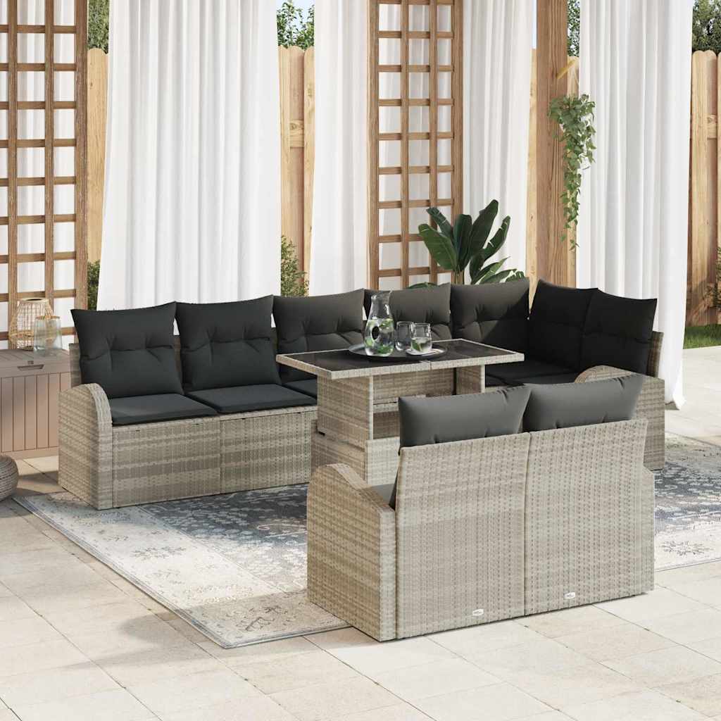 Sofa Set mit Kissen 9 pcs Schwarz und Creme Poly-Rattan