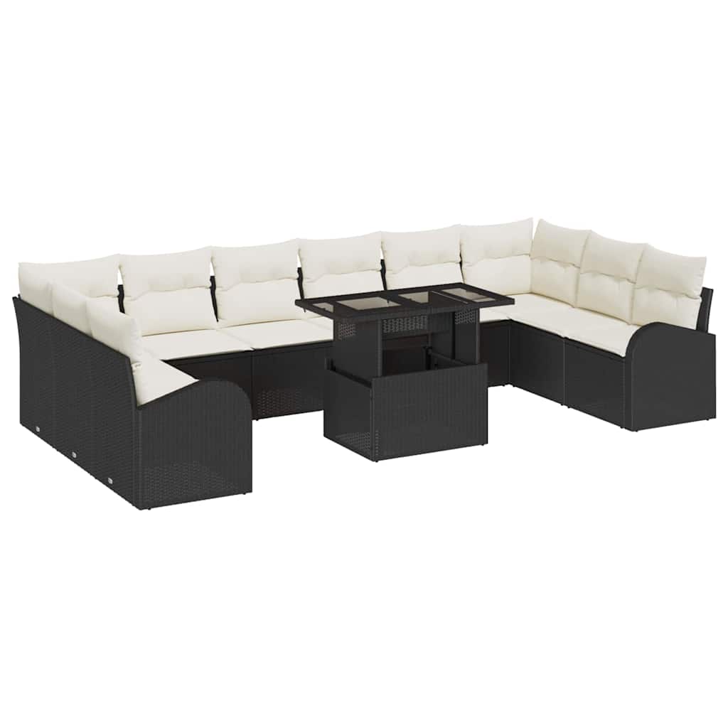 Garten-Sofa-Set mit Kissen 11 pcs Schwarz und Creme Poly-Rattan