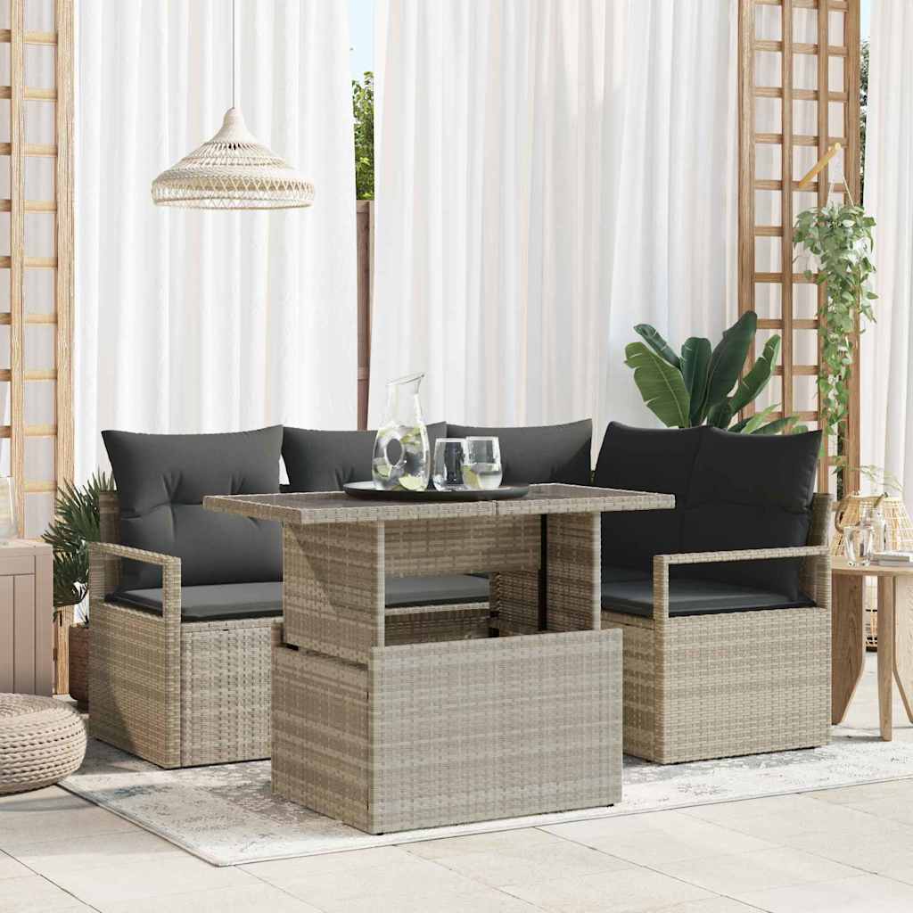 Garten-Sofa-Set mit Kissen 5 pcs Schwarz und Creme Poly-Rattan