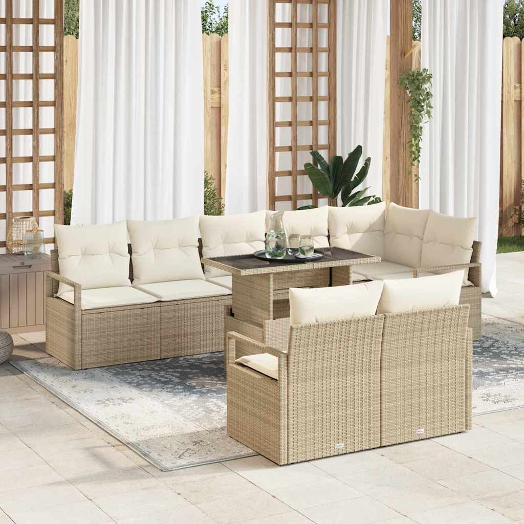 Garten-Sofa-Set mit Kissen 9 pcs Schwarz und Creme Poly-Rattan