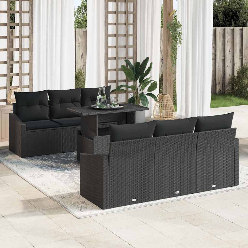 Garten-Sofa-Set 7 pcs Schwarz und Creme 100 x 55 x 73 cm