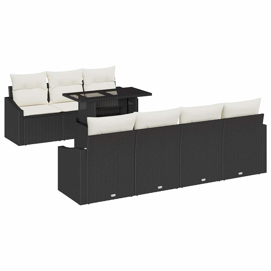 Gartensofa-set mit Kissen 8 pcs Schwarz und Creme Poly-Rattan