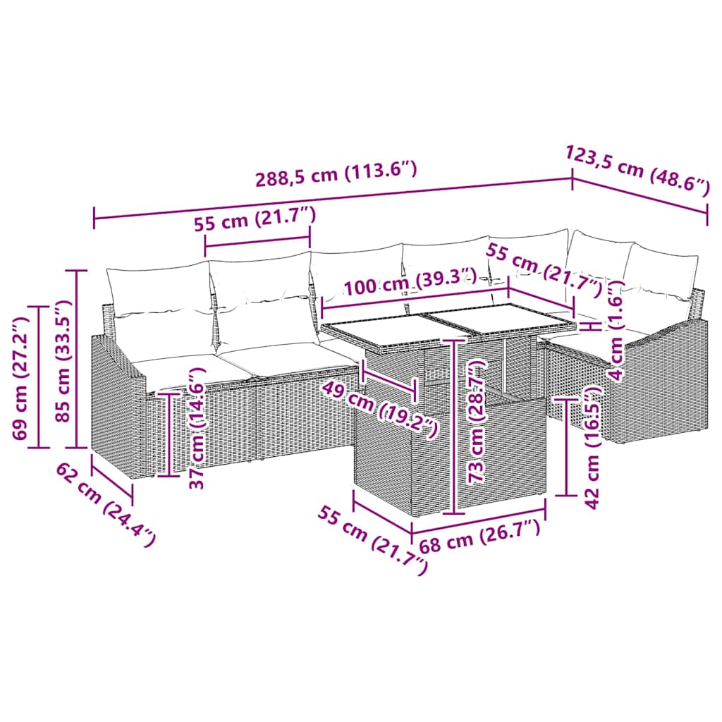 Garten-Sofa-Set mit Kissen mit Speicher 7 pcs Schwarz und Creme
