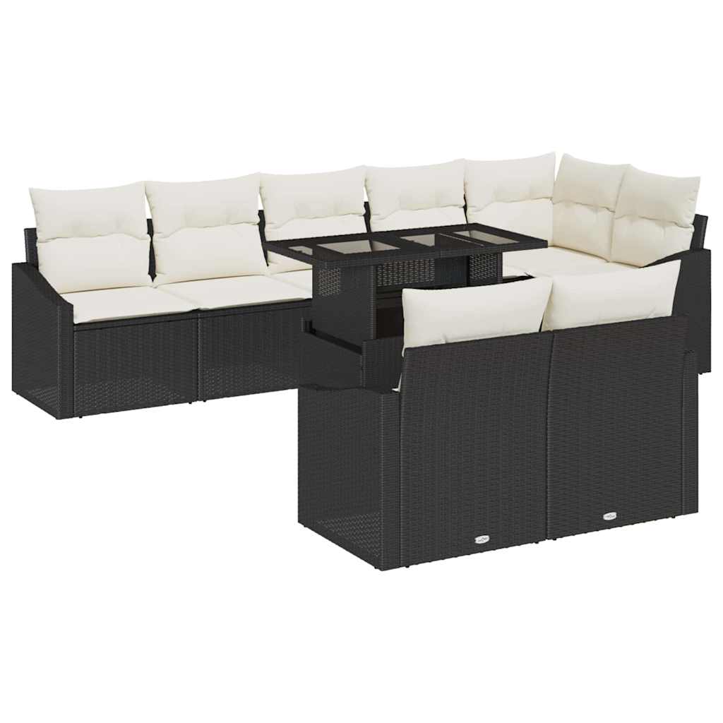 Garten-Sofa-Set mit Kissen mit Speicher 9 pcs Schwarz und Creme