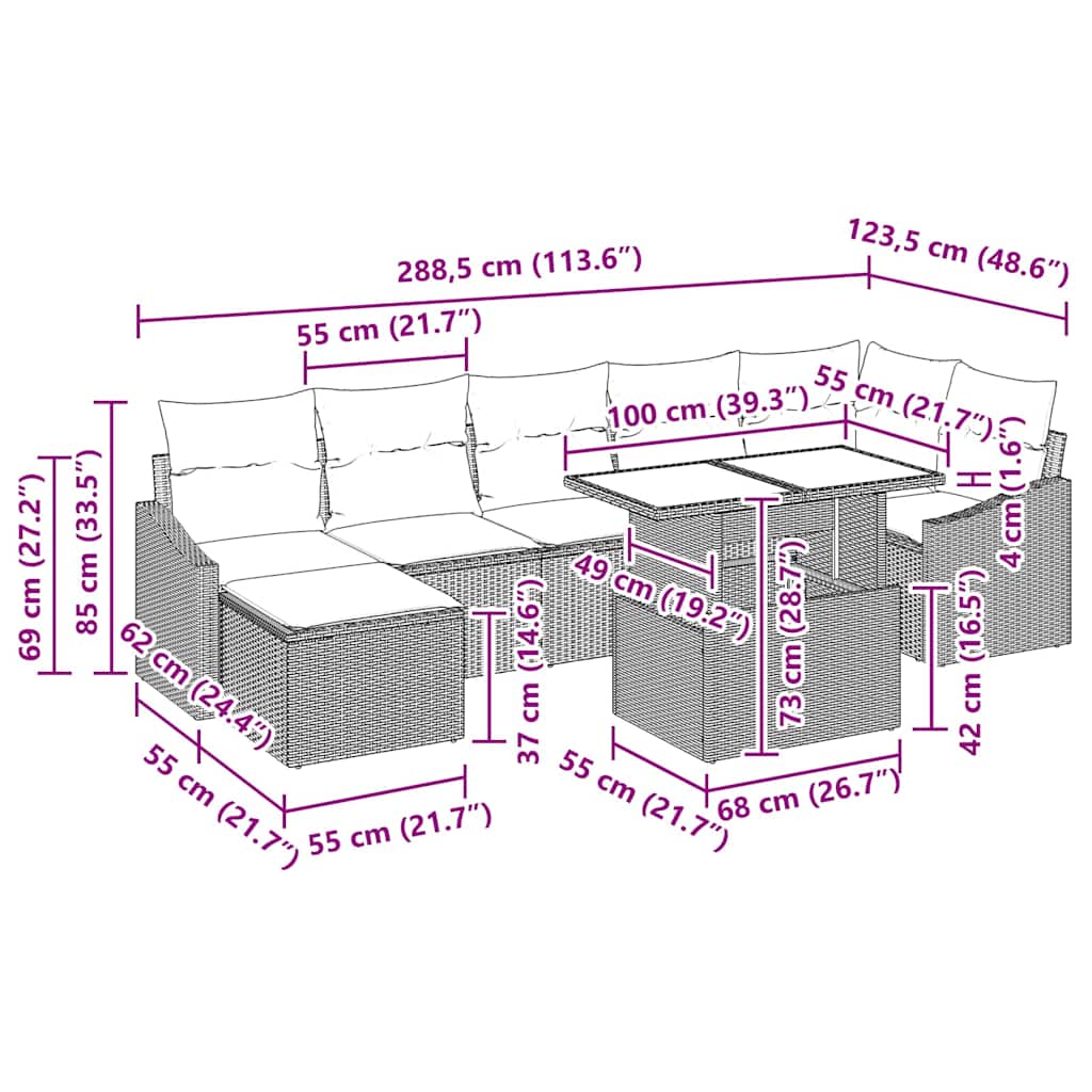 Gartensofa-set mit Kissen 8 pcs Schwarz und Creme Poly-Rattan
