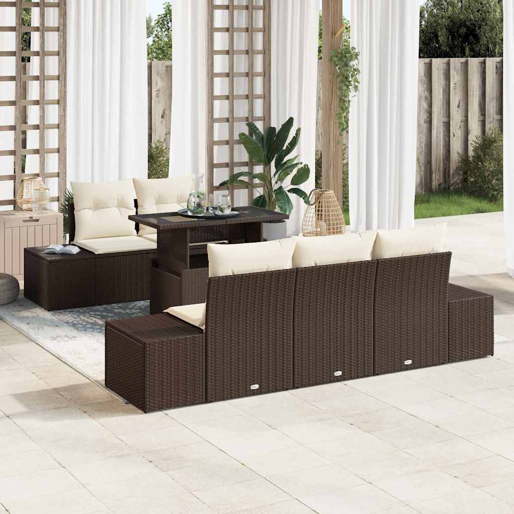 Sofa Set mit Kissen 6 pcs Schwarz und Creme Poly-Rattan