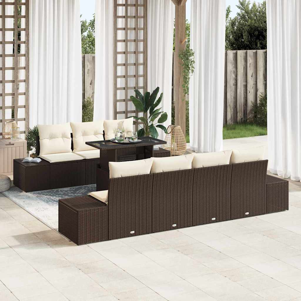 Sofa Set mit Kissen 8 pcs Schwarz und Creme Poly-Rattan