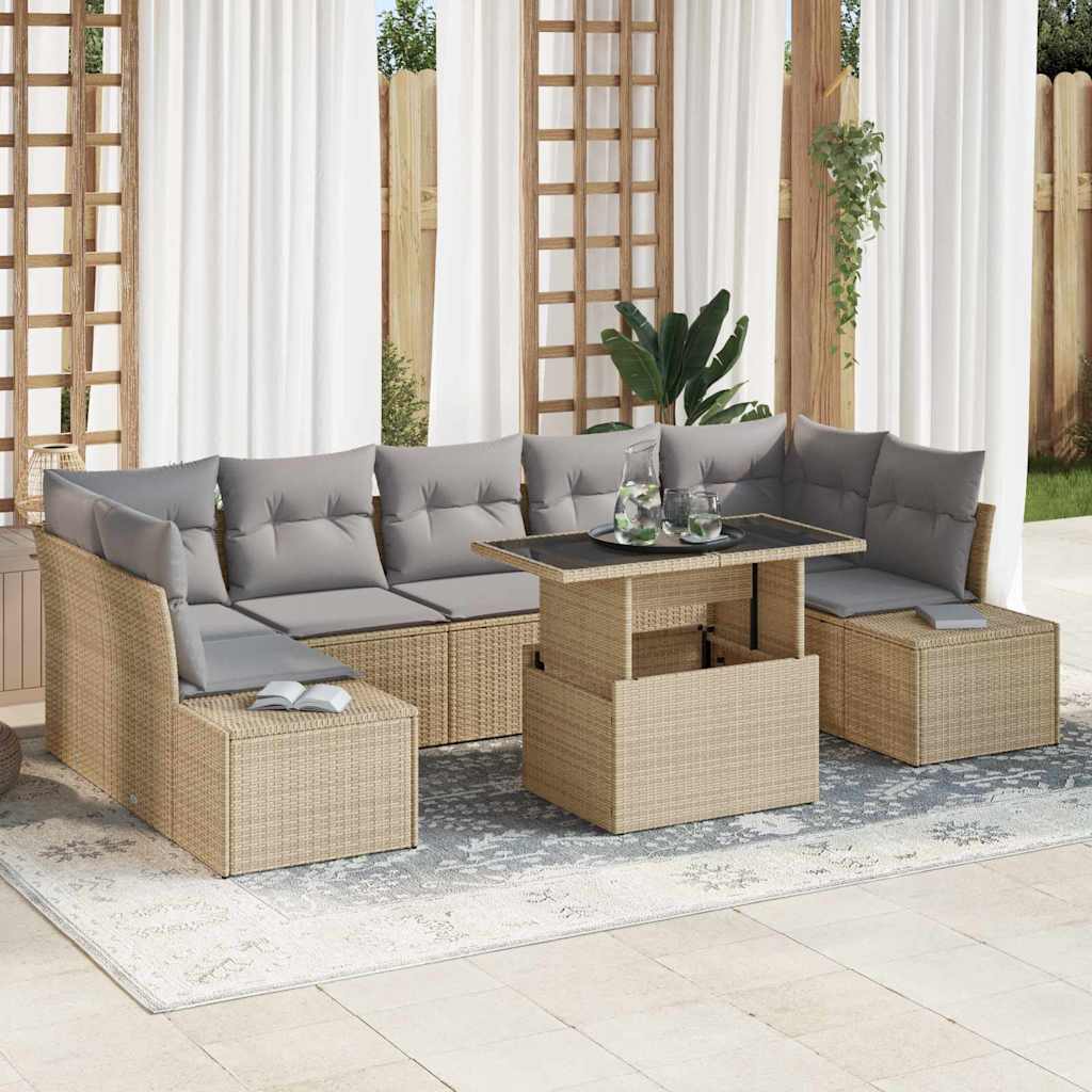 Sofa Set mit Kissen 8 pcs Schwarz und Creme Poly-Rattan