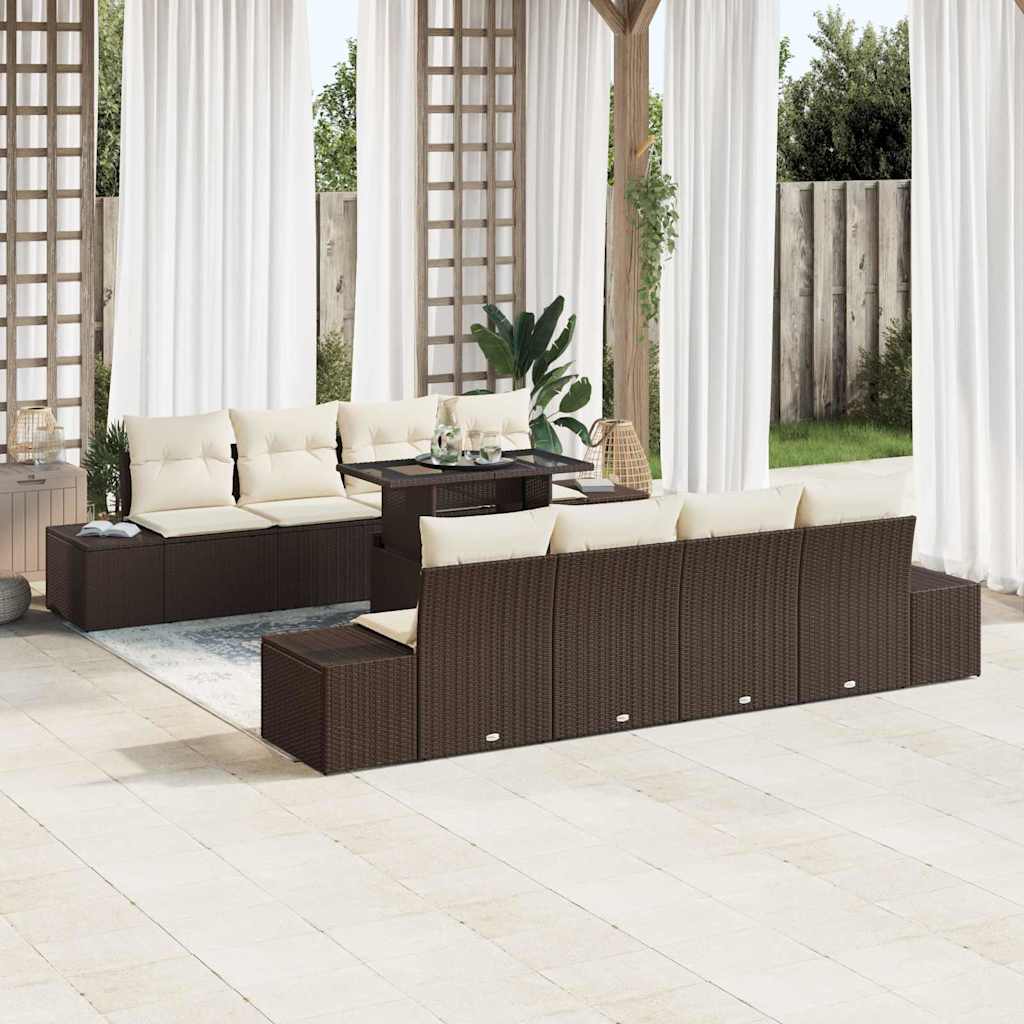 Gartensofa-set mit Kissen 9 pcs Schwarz und Creme Poly-Rattan