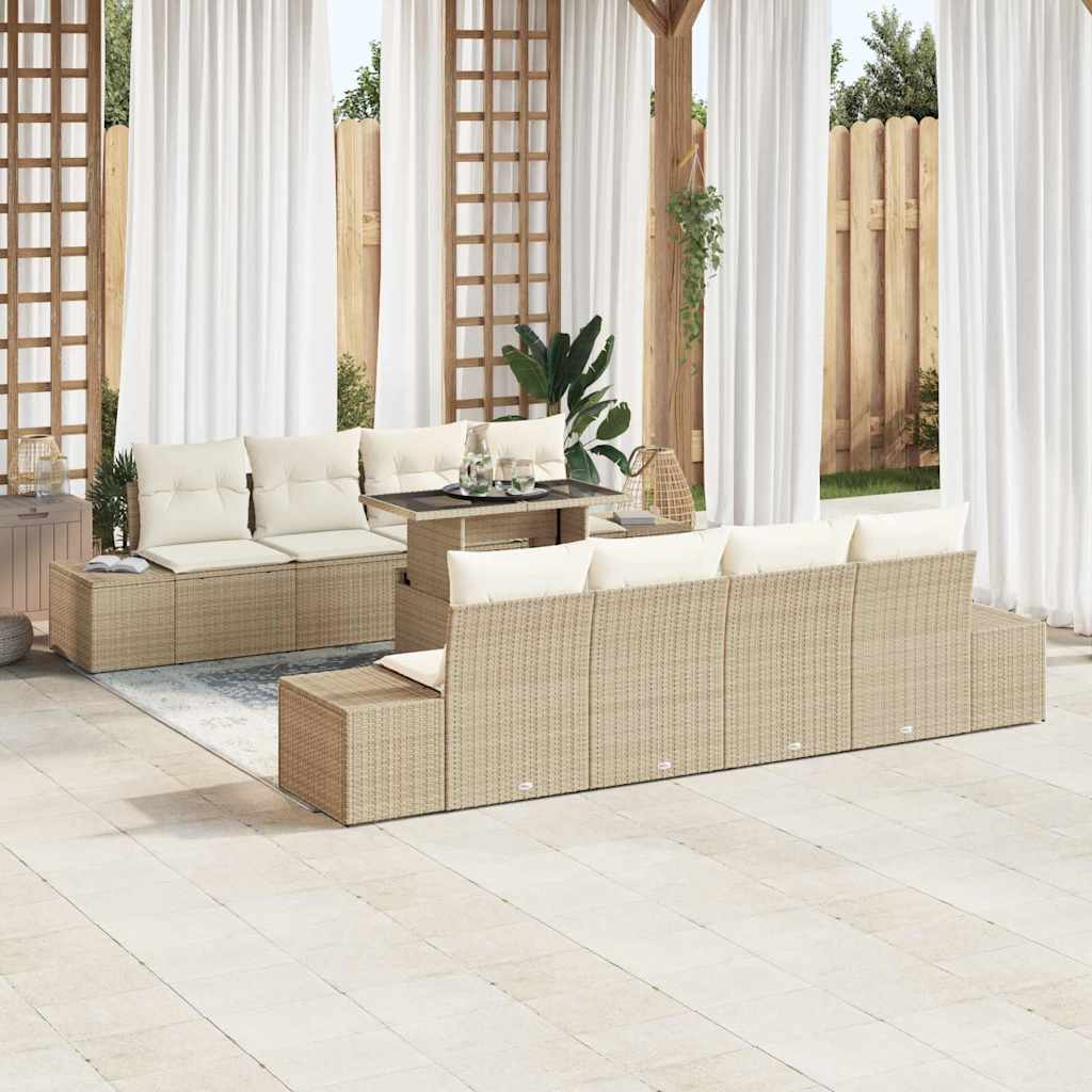 Gartensofa-set mit Kissen 9 pcs Schwarz und Creme Poly-Rattan