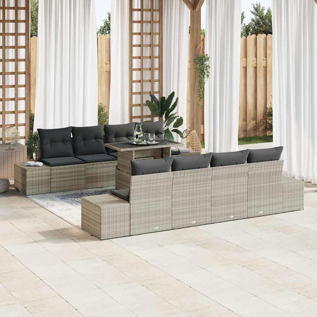 Gartensofa-set mit Kissen 9 pcs Schwarz und Creme Poly-Rattan