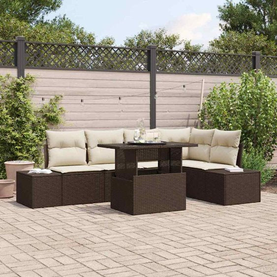 Garten-Sofa-Set mit Kissen 6 pcs Schwarz Poly Rattan
