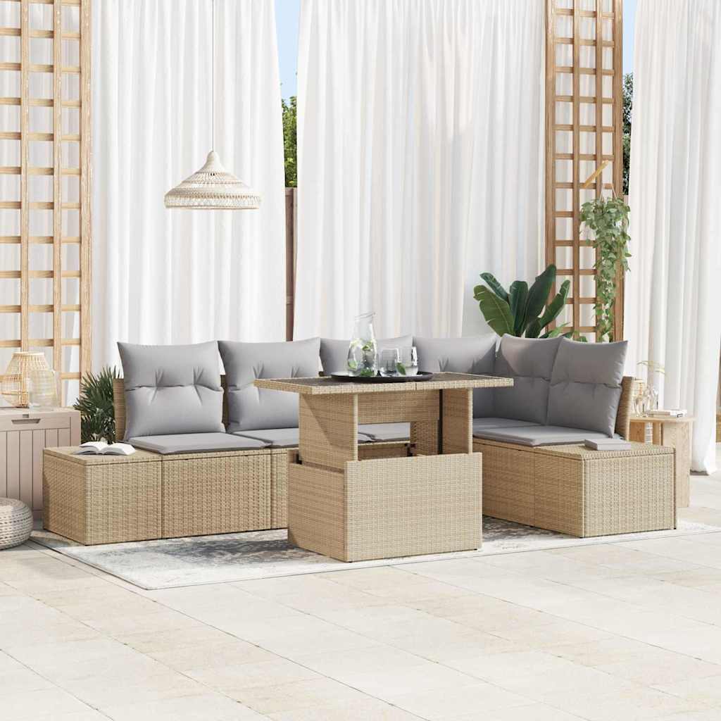 Garten-Sofa-Set mit Kissen 6 pcs Schwarz Poly Rattan