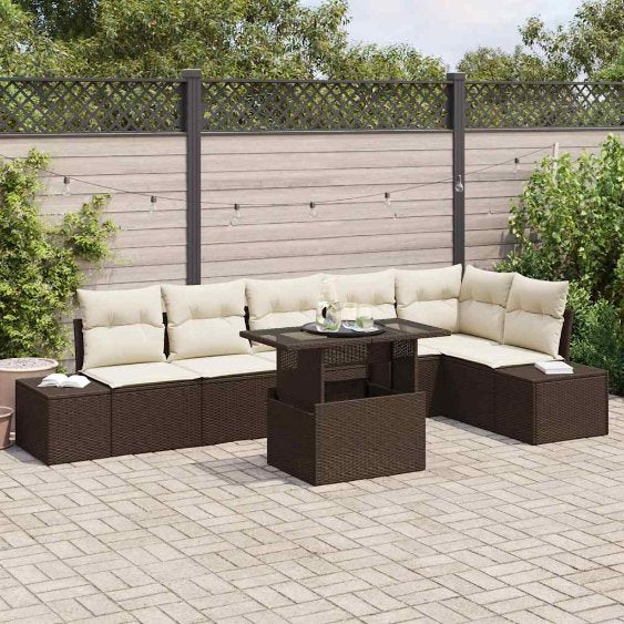 Garten-Sofa-Set mit Kissen mit Speicher 7 pcs Schwarz und Creme
