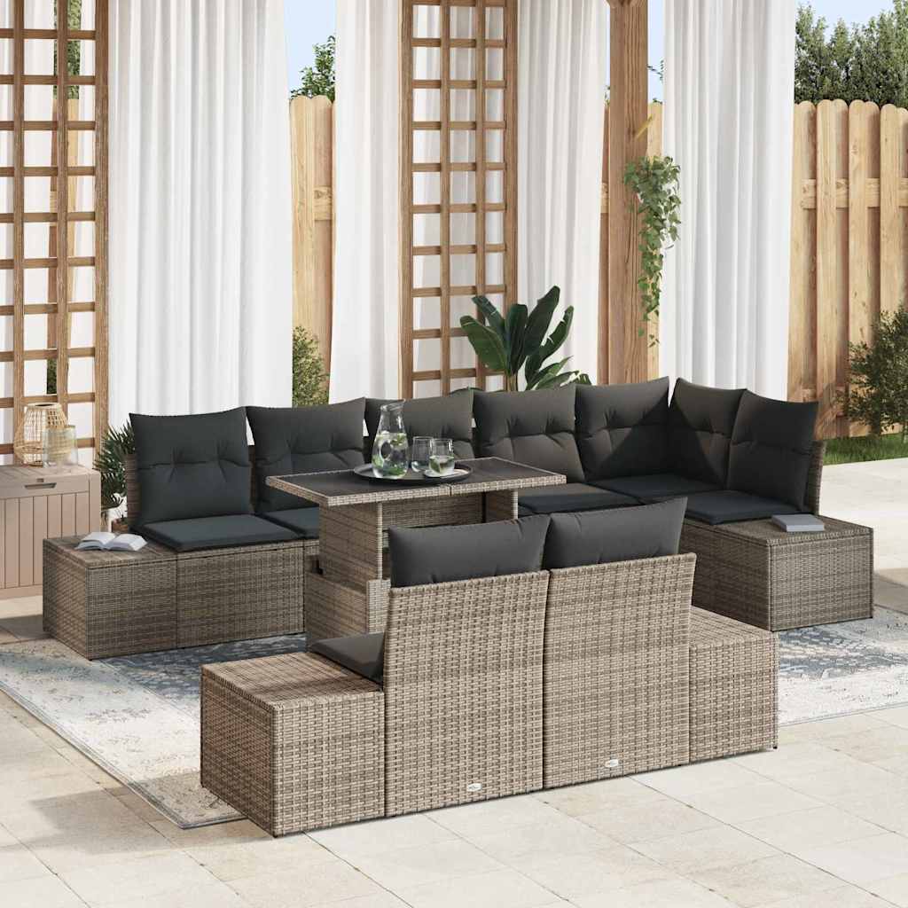 Garten-Sofa-Set mit Kissen mit Speicher 9 pcs Schwarz und Creme