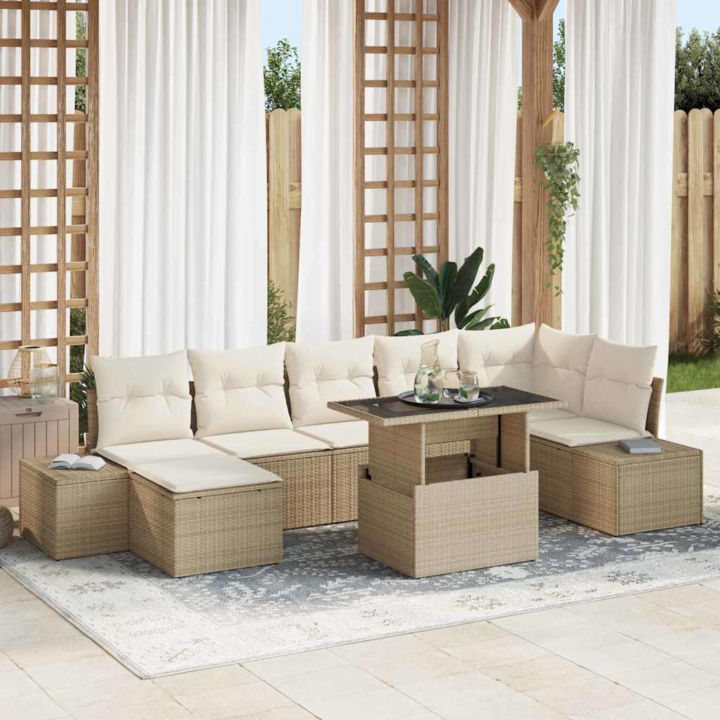 Garten-Sofa-Set mit Kissen 8 pcs Schwarz und Creme
