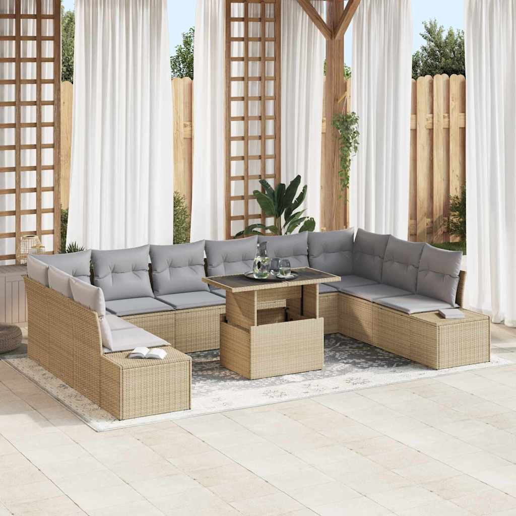 Garten-Sofa-Set mit Kissen 11 pcs Schwarz und Creme