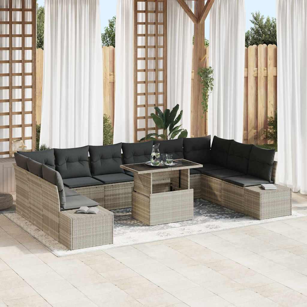 Garten-Sofa-Set mit Kissen 11 pcs Schwarz und Creme
