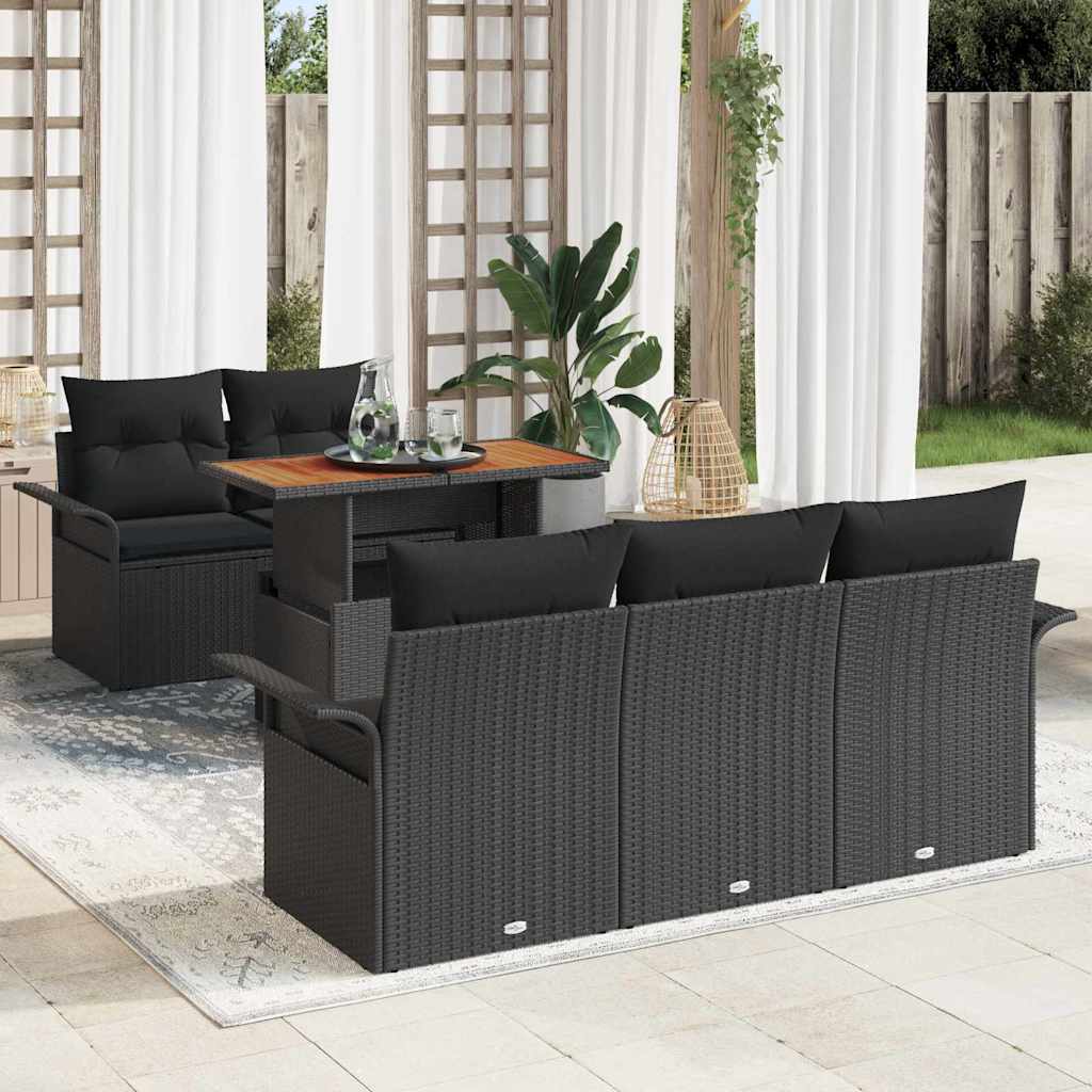 Gartensofa-set mit Kissen 6 pcs Schwarz und Creme Poly-Rattan
