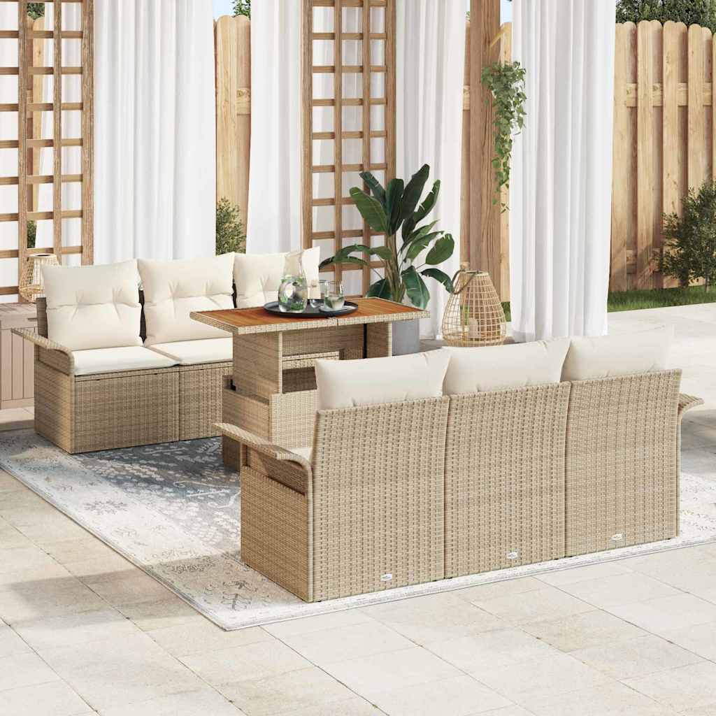 Garten-Sofa-Set mit Kissen 7 pcs Schwarz und Creme