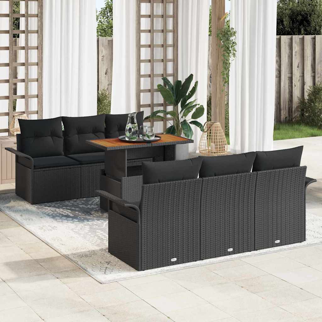Garten-Sofa-Set mit Kissen 7 pcs Schwarz und Creme